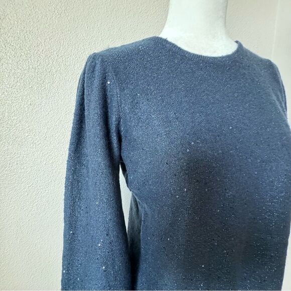 Chico’s Y2K Sequin Pullover Puff Sleeve Midnight Blue Sweater SZ S NWT - Picture 5 of 9